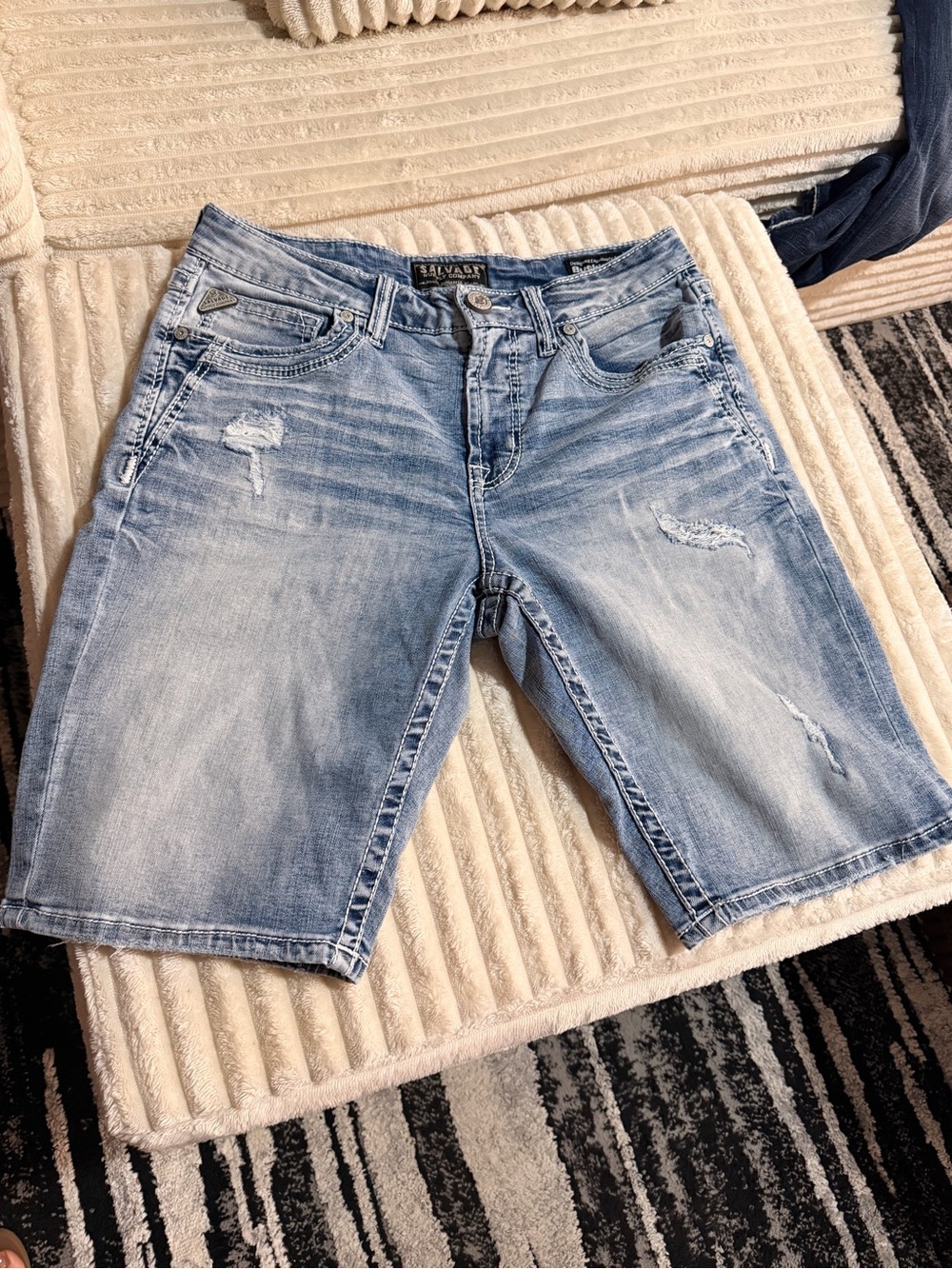 Salvage Light Blue Distressed Denim Shorts